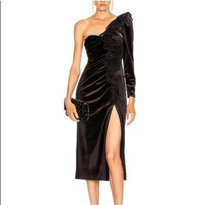 Self-Portrait Black Velvet One-Shoulder Dress